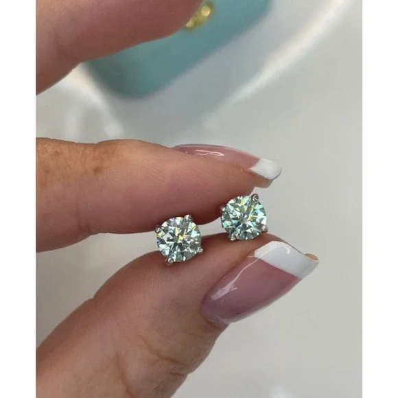 moissanite turquoise diamond 1 ct sterling silver stud earrings MSRP 400 - Picture 2 of 4